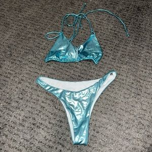 Two piece blue sequin bikini
